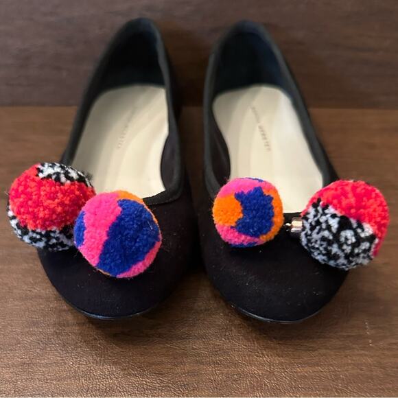 Sophia Webster Bo Pom-Pom Black Suede Leather Ballet Flats Size 5 (35.5) - Picture 2 of 8